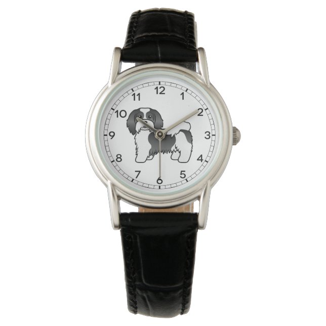 Black And White Havanese Cute Cartoon Dog Watch (Front)