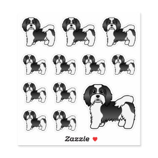Black And White Havanese Cute Cartoon Dogs Sticker