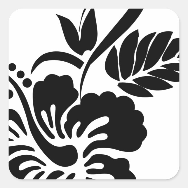 Black and white Hawaiian flowers Square Sticker (Front)