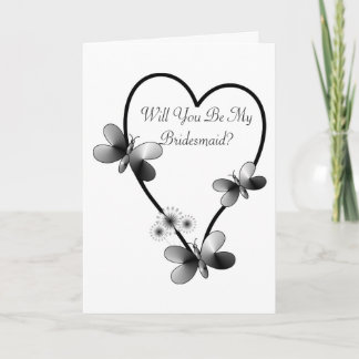 Black And White Heart And Butterflies Bridesmaid Invitation
