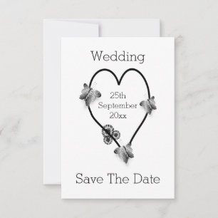 Black And White Heart Butterflies Save The Date