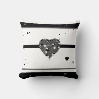 Black and White Heart Design Throw Pillow
