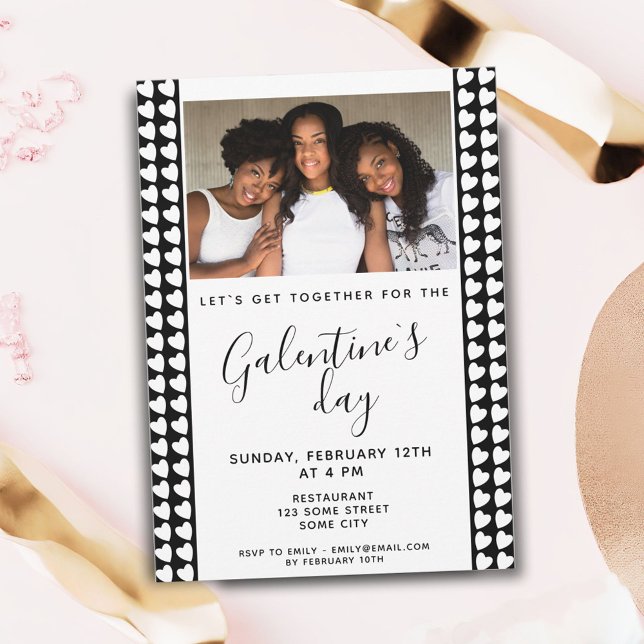 Black and White Heart Friend Photo Galentine`s Day Invitation (Creator Uploaded)