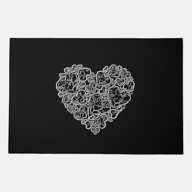 Black and White Heart in Pieces Doormat (Front)