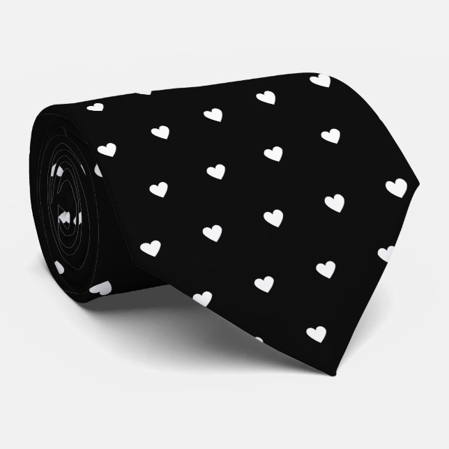Black and White Heart Neck Tie (Rolled)