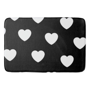 Black and White Heart Pattern Bath Mat