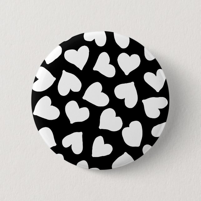 Black and White Heart Pattern Button (Front)