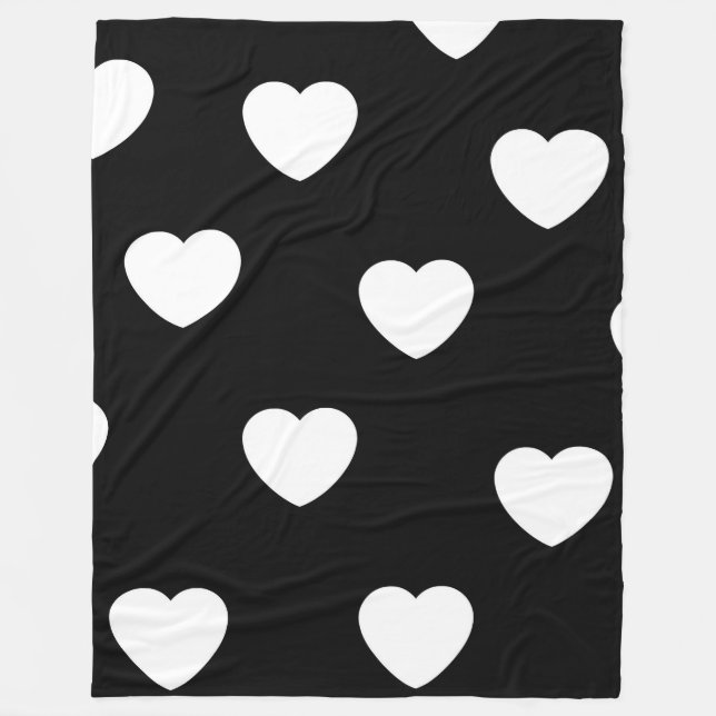 Black and White Heart Pattern  Fleece Blanket (Front)