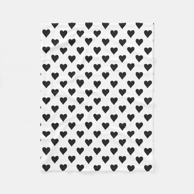 Black And White Heart Pattern Fleece Blanket (Front)