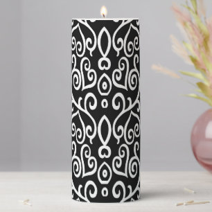 Black and White Heart Pattern Pillar Candle