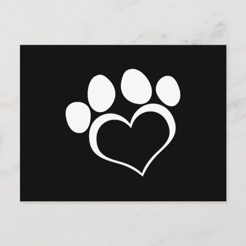 Black and White Heart Paw Postcard