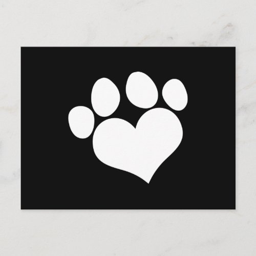 Black and White Heart Paw Print Postcard