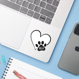 Black and White Heart Paw Print Sticker