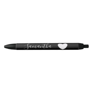 Black and White Heart Personalized Name Pen