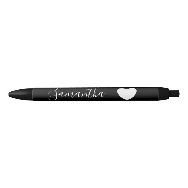 Black and White Heart Personalized Name Pen (Front)