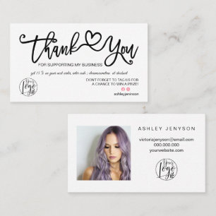 black and white heart photo logo order thank you business card