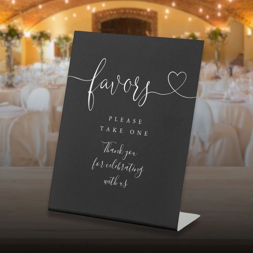 Black And White Heart Script Favors Pedestal Sign