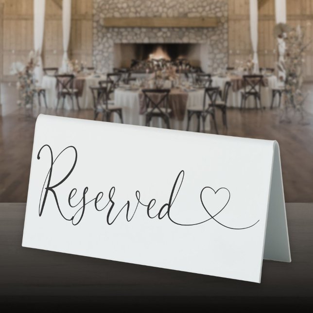 Black And White Heart Script Reserved Table Tent (Black And White Heart Script Reserved Table Tent Sign)
