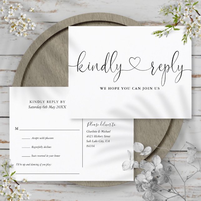 Black And White Heart Script Song Request RSVP Invitation Postcard (Black And White Heart Script Song Request RSVP Invitation Postcard)