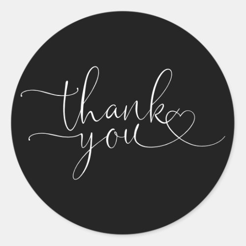 Black And White Heart Script Thank You Classic Round Sticker