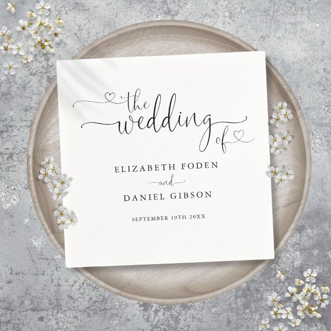 Black And White Heart Script Wedding Napkins (Black And White Heart Script Wedding Napkins)