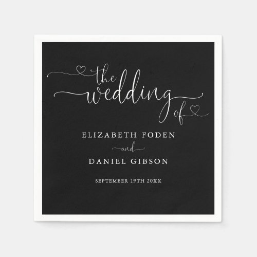 Black And White Heart Script Wedding Napkins