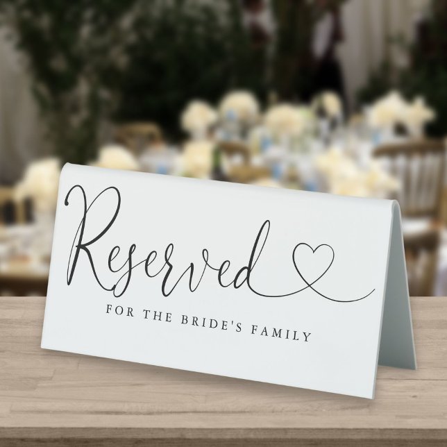 Black And White Heart Script Wedding Reserved Table Tent (Creator Uploaded)