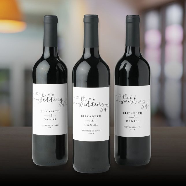 Black And White Heart Script Wedding Wine Label (Black And White Heart Script Wedding Wine Label)