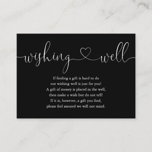 Black And White Heart Script Wishing Well Wedding Enclosure Card