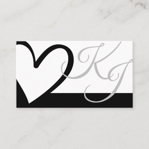 Black and White Heart Shape Calligraphy Monograms Business Card