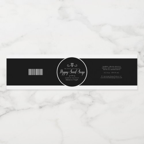 Black and white heart soap product label