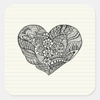 Black And White Heart Square Sticker by iiiyaaa at Zazzle