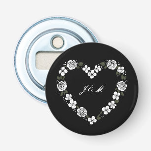Black and White Heart Wedding Bottle Opener