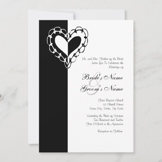 Black and White Heart Wedding Invitation (Front)