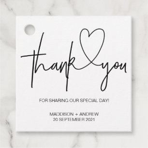Black and White Heart Wedding Thank You Favor Tag