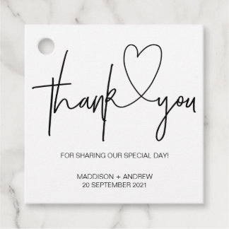 Black and White Heart Wedding Thank You Favor Tag