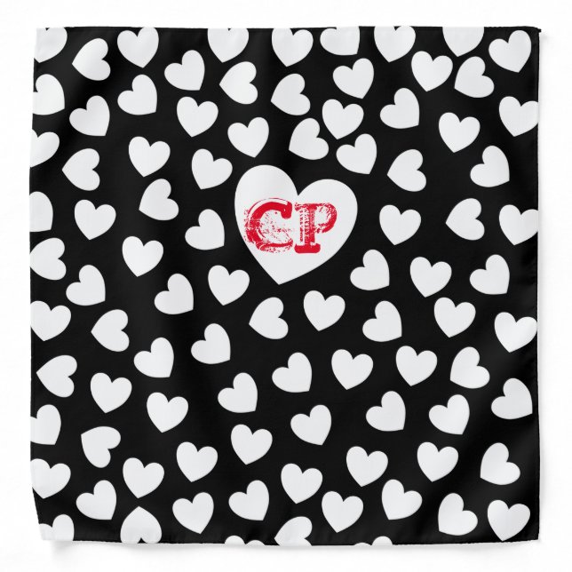 Black and White Hearts Bandana (Front)