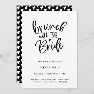 Black and White Hearts Calligraphy Bridal Brunch Invitation