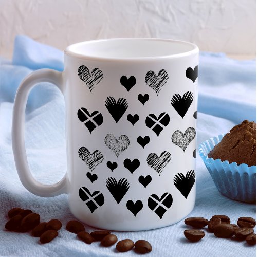 Black and white hearts drawing _ Simple Diversity Coffee Mug