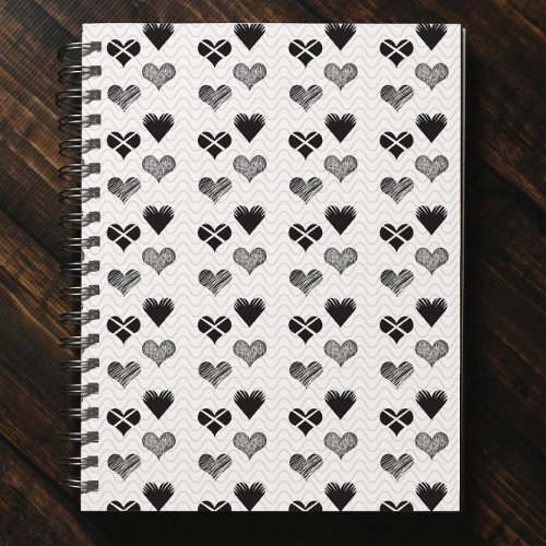 Black and white hearts drawing _ Simple Diversity Notebook