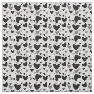 Minimal Black and White Hearts Pattern Fabric | Zazzle