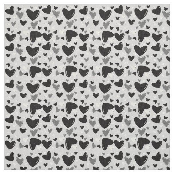 Minimal Black and White Hearts Pattern Fabric | Zazzle