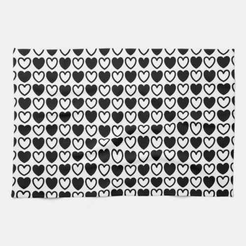 Black and White Hearts Kitchen Towel
