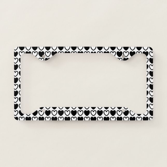 Black and White Hearts License Plate Frame (Front)