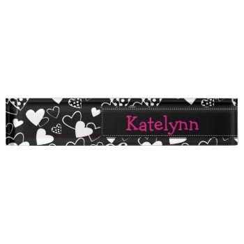 Black And White Hearts Monogram Desk Name Plate by stripedhope at Zazzle