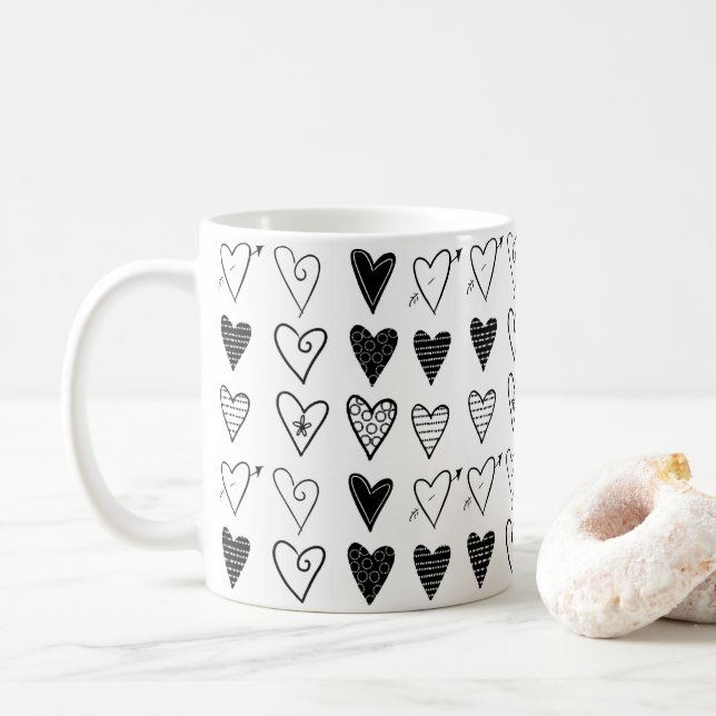 Black and White Hearts   Mug (With Donut)