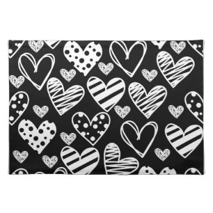Black and white hearts pattern cloth placemat