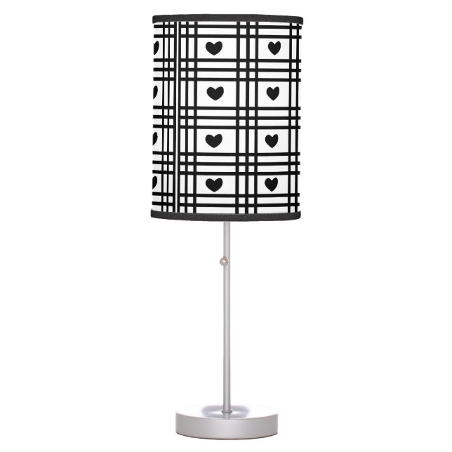 Black and White Hearts Pattern Cute Modern Table Lamp (Front)