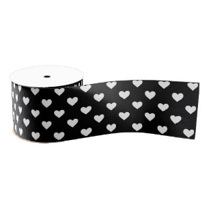 Black and White Hearts Pattern Grosgrain Ribbon