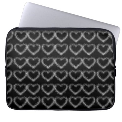 Black and white hearts pattern laptop sleeve